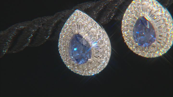 Blue And White Cubic Zirconia Rhodium Over Silver Earrings 2.31ctw Video Thumbnail