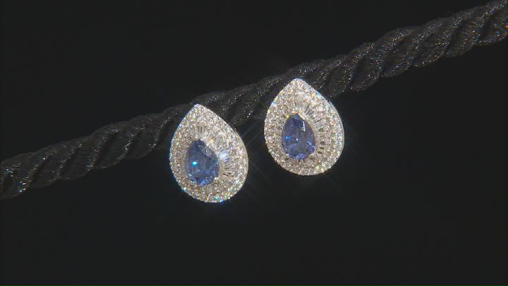 Blue And White Cubic Zirconia Rhodium Over Silver Earrings 2.31ctw Video Thumbnail