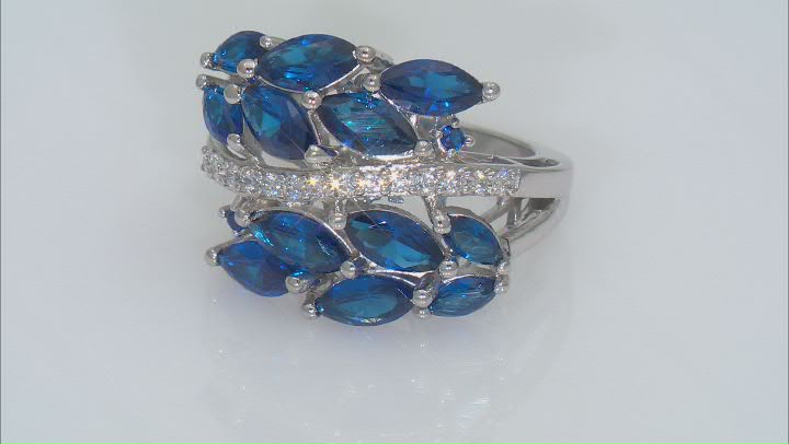 Blue Lab Created Spinel And White Cubic Zirconia Rhodium Over Silver Ring 7.26ctw Video Thumbnail