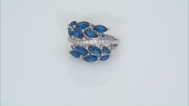 Blue Lab Created Spinel And White Cubic Zirconia Rhodium Over Silver Ring 7.26ctw Video Thumbnail