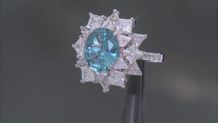 Blue Lab Created Spinel And White Cubic Zirconia Rhodium Over Silver Ring 14.33ctw Video Thumbnail