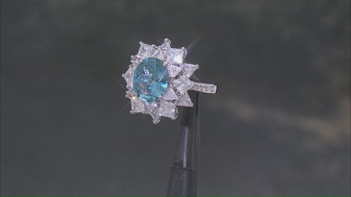 Blue Lab Created Spinel And White Cubic Zirconia Rhodium Over Silver Ring 14.33ctw Video Thumbnail