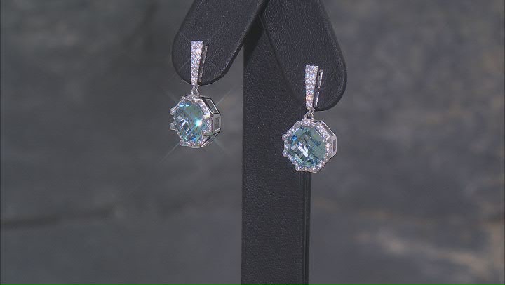 Blue Lab Created Spinel And White Cubic Zirconia Rhodium Over Silver Earrings 16.02ctw Video Thumbnail