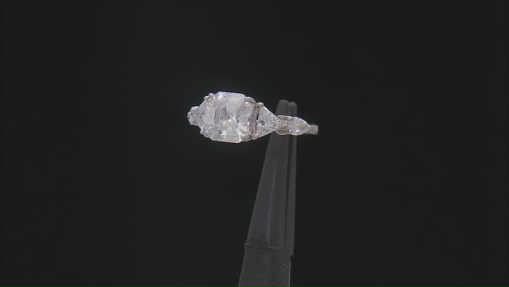 White Cubic Zirconia Rhodium Over Sterling Silver Asscher Cut Ring Set 5.51ctw Video Thumbnail