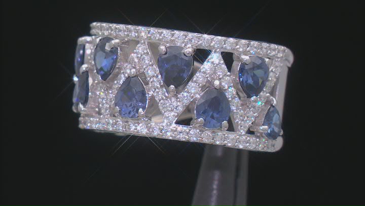 Blue And White Cubic Zirconia Rhodium Over Silver Ring 5.61ctw Video Thumbnail