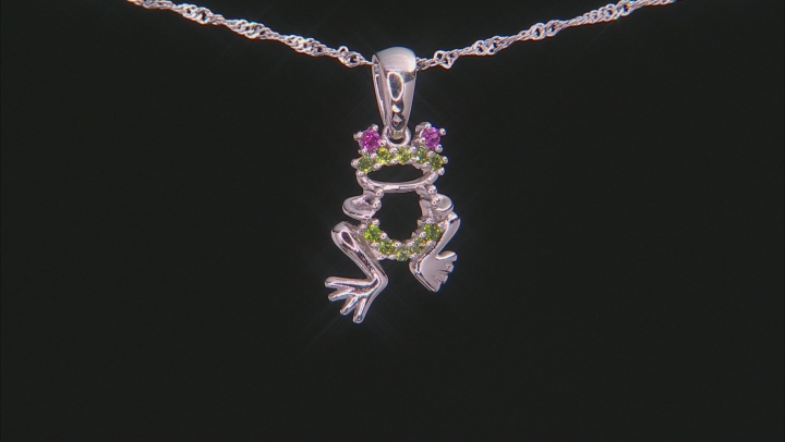 Green Chrome Diopside Rhodium Over Sterling Silver Childrens Frog Pendant with Chain .13ctw Video Thumbnail