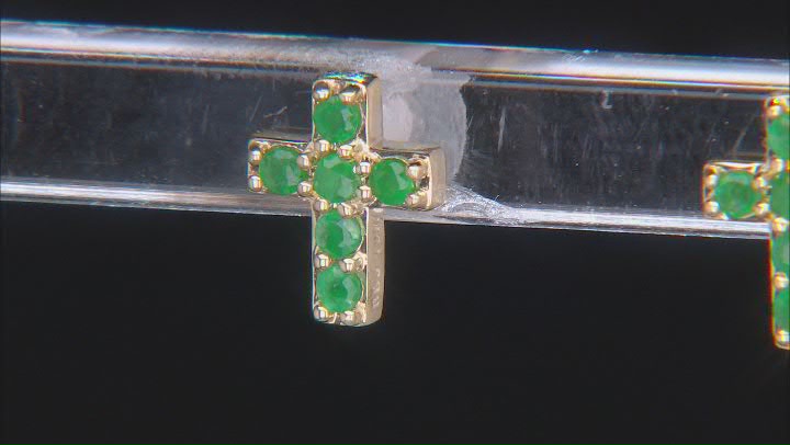 Green Emerald 10k Yellow Gold Childrens Cross Stud Earrings 0.28ctw Video Thumbnail