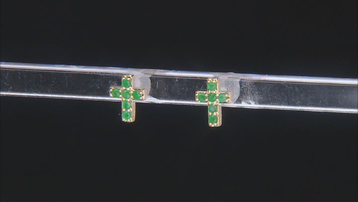 Green Emerald 10k Yellow Gold Childrens Cross Stud Earrings 0.28ctw Video Thumbnail