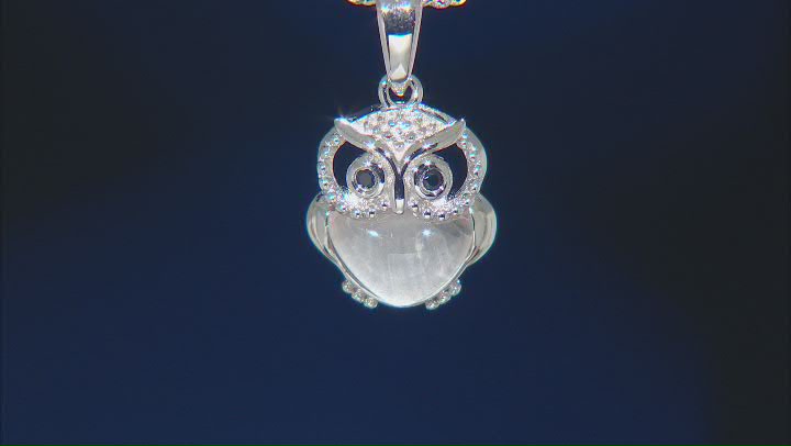 Pink Rose Quartz Rhodium Over Silver Owl Childrens Pendant With Chain 0.03ctw Video Thumbnail