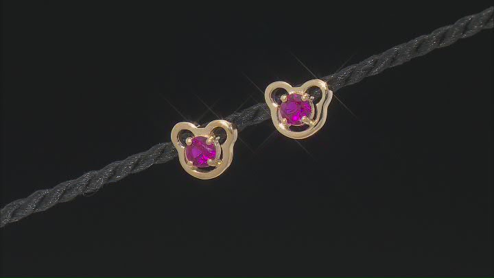 Red Lab Created Ruby 18k Yellow Gold Over Silver Childrens Teddy Bear Stud Earrings 0.51ctw Video Thumbnail