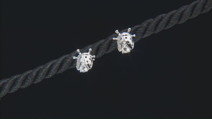 White Zircon Rhodium Over 10k  White Gold Ladybug Childrens Stud Earrings 0.20ctw Video Thumbnail