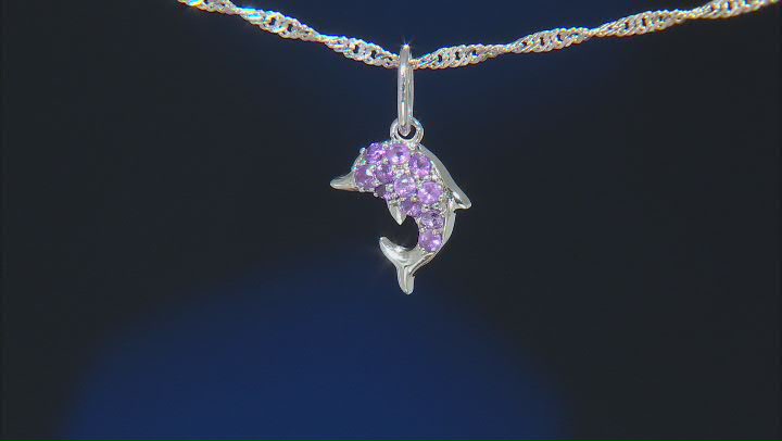 Purple African Amethyst Rhodium Over Sterling Silver Childrens Dolphin Pendant Chain 0.21ctw Video Thumbnail