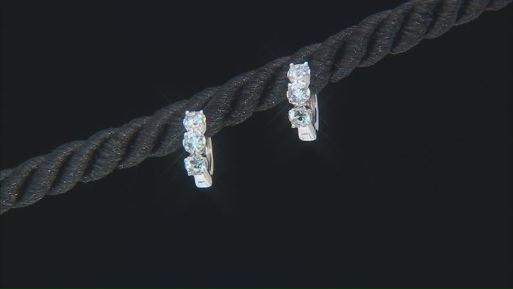 Blue Aquamarine Rhodium Over 10k White Gold 3-Stone Childrens Hoop Earrings 0.30ctw Video Thumbnail