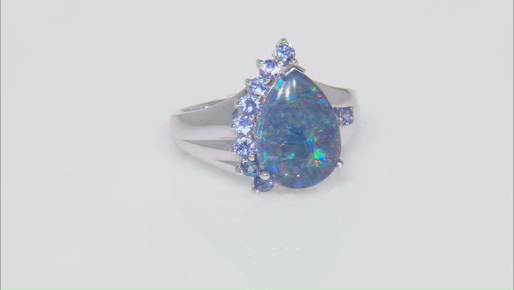 Opal Australian Triplet With Tanzanite Rhodium Over Sterling Silver Ring .53ctw Video Thumbnail
