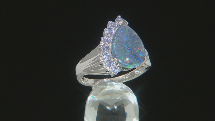 Opal Australian Triplet With Tanzanite Rhodium Over Sterling Silver Ring .53ctw Video Thumbnail
