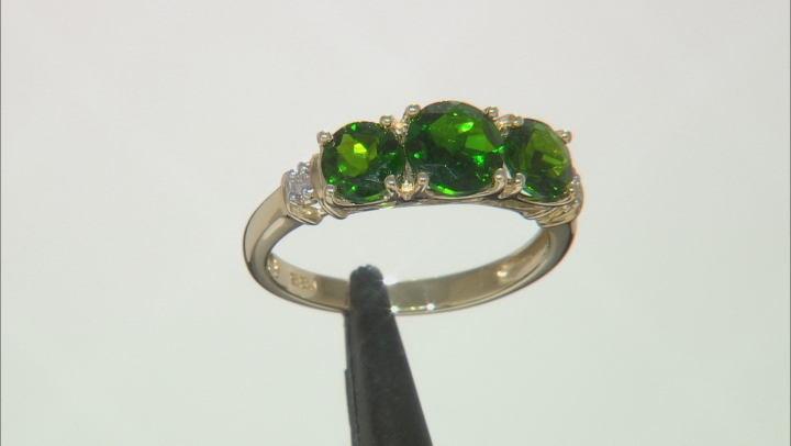 Green Chrome Diopside White Diamond 10k Yellow Gold 3-Stone Ring  2.02ctw Video Thumbnail