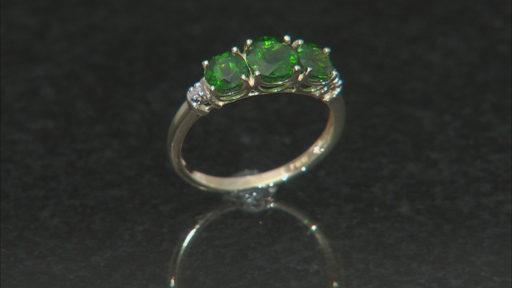 Green Chrome Diopside White Diamond 10k Yellow Gold 3-Stone Ring  2.02ctw Video Thumbnail