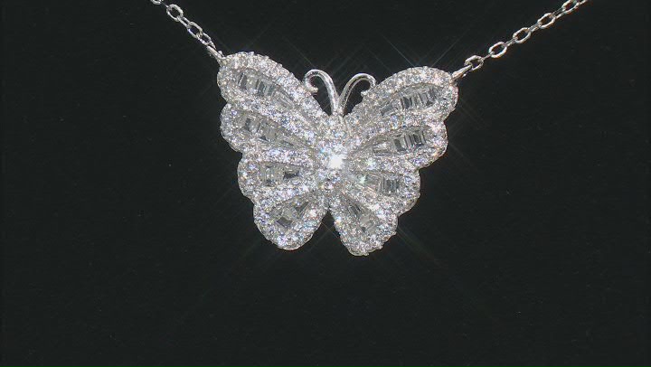 White Cubic Zirconia Rhodium Over Sterling Silver Butterfly Necklace 1.56ctw With Magnetic Clasp Video Thumbnail