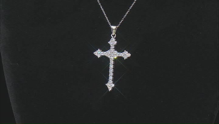 White Cubic Zirconia Rhodium Over Sterling Silver Cross Pendant Necklace With Magnetic Clasp 1.00ctw Video Thumbnail