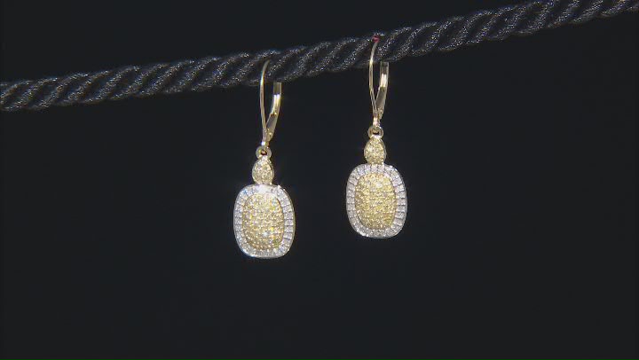 Natural Yellow And White Diamond 10k Yellow Gold Cluster Earrings 0.70ctw Video Thumbnail
