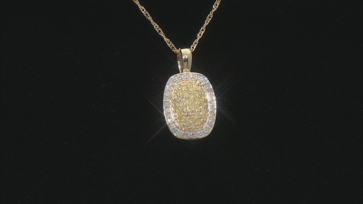 Natural Yellow And White Diamond 10k Yellow Gold Cluster Pendant With 18" Singapore Chain 0.35ctw Video Thumbnail