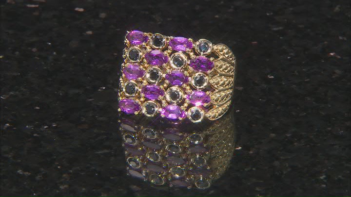 Magenta Rhodolite 18k Yellow Gold Over Sterling Silver Multi Row Ring 2.64ctw Video Thumbnail