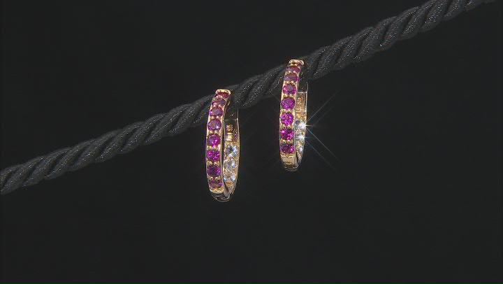 Purple Rhodolite And White Topaz 18k Yellow Gold Over Sterling Silver Hoop Earrings 3.12ctw Video Thumbnail