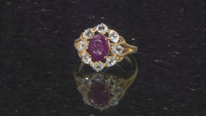 Indian Ruby 18k Yellow Gold Over Sterling Silver Ring 3.82ctw Video Thumbnail