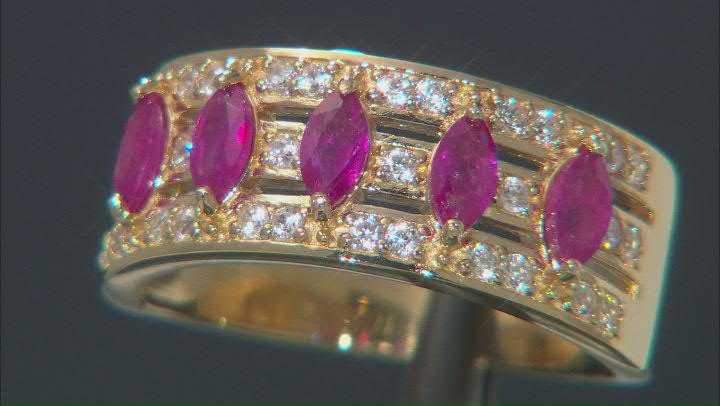 Red Ruby 18k Yellow Gold Over Sterling Silver Band Ring 1.31ctw Video Thumbnail