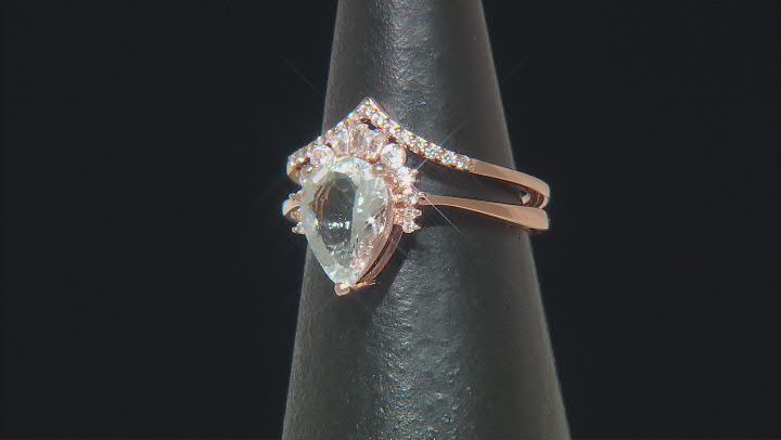 Blue Aquamarine 18k Rose Gold Over Sterling Silver Stackable Ring Set 1.73ctw Video Thumbnail