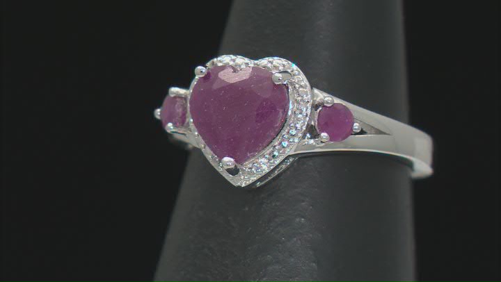 Red Ruby Rhodium Over Sterling Silver Heart Ring 2.24ctw Video Thumbnail