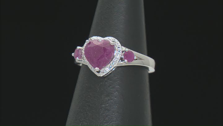 Red Ruby Rhodium Over Sterling Silver Heart Ring 2.24ctw Video Thumbnail