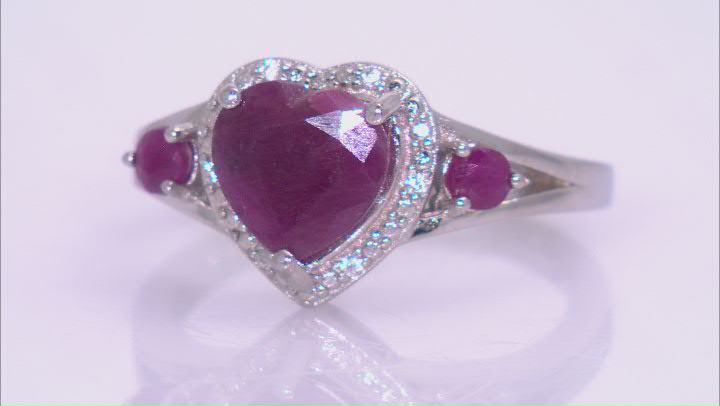 Red Ruby Rhodium Over Sterling Silver Heart Ring 2.24ctw Video Thumbnail