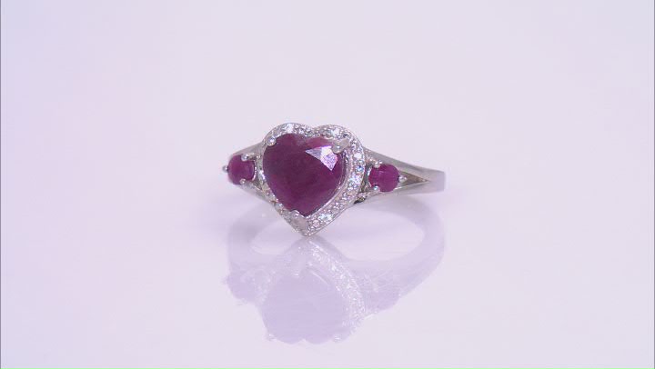 Red Ruby Rhodium Over Sterling Silver Heart Ring 2.24ctw Video Thumbnail