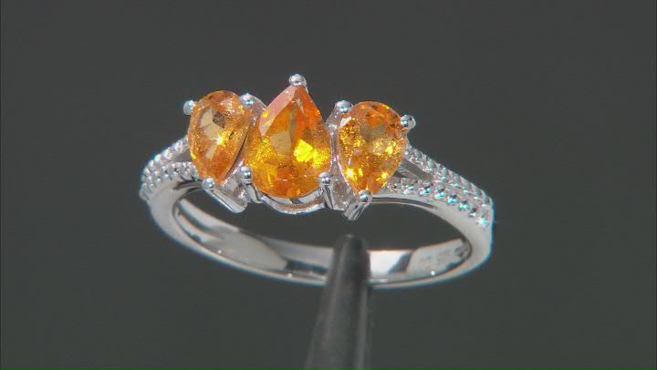 Orange Spessartite Rhodium Over Sterling Silver 3-Stone Ring 1.76ctw Video Thumbnail