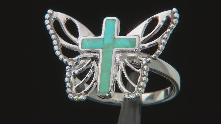 Blue Composite Turquoise Sterling Silver Cross Butterfly Ring Video Thumbnail