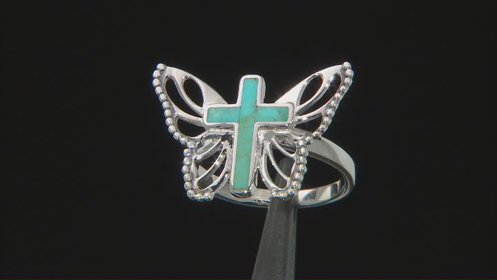 Blue Composite Turquoise Sterling Silver Cross Butterfly Ring Video Thumbnail