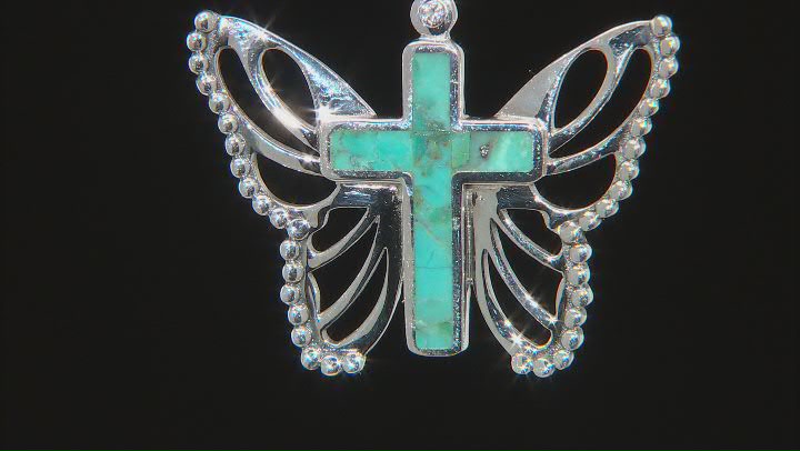 Blue Turquoise Sterling Silver Cross Butterfly Enhancer With Chain Video Thumbnail