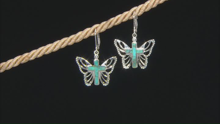 Blue Composite Turquoise Sterling Silver Cross Butterfly Earrings Video Thumbnail