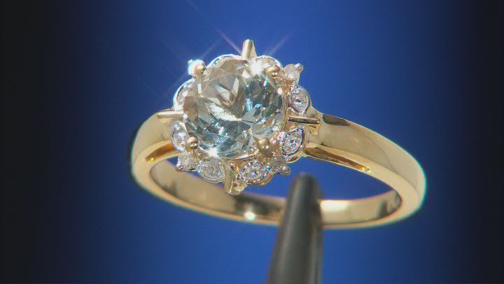 Blue Aquamarine 18k Yellow Gold Over Sterling Silver Ring 0.92ctw Video Thumbnail