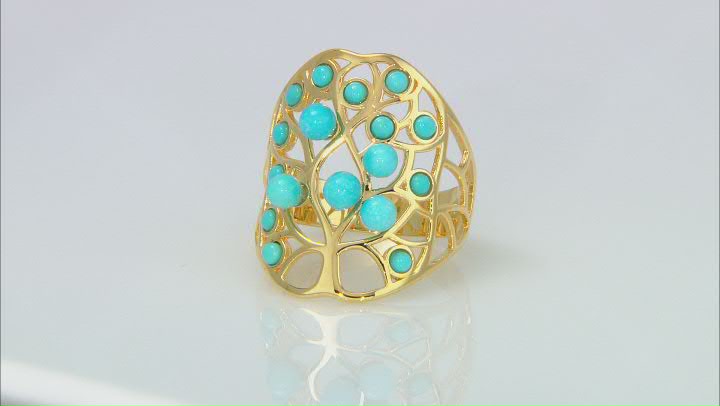 Blue Sleeping Beauty Turquoise 18k Yellow Gold Over Sterling Silver Ring Video Thumbnail