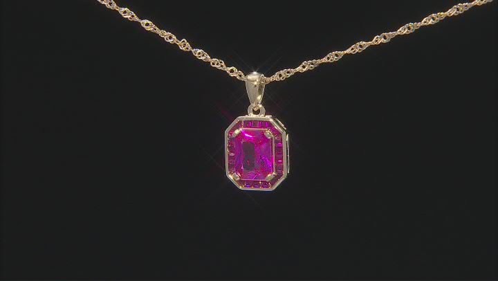 Pink Lab Created Sapphire 18k Yellow Gold Over Sterling Silver Pendant With Chain 2.89ctw Video Thumbnail