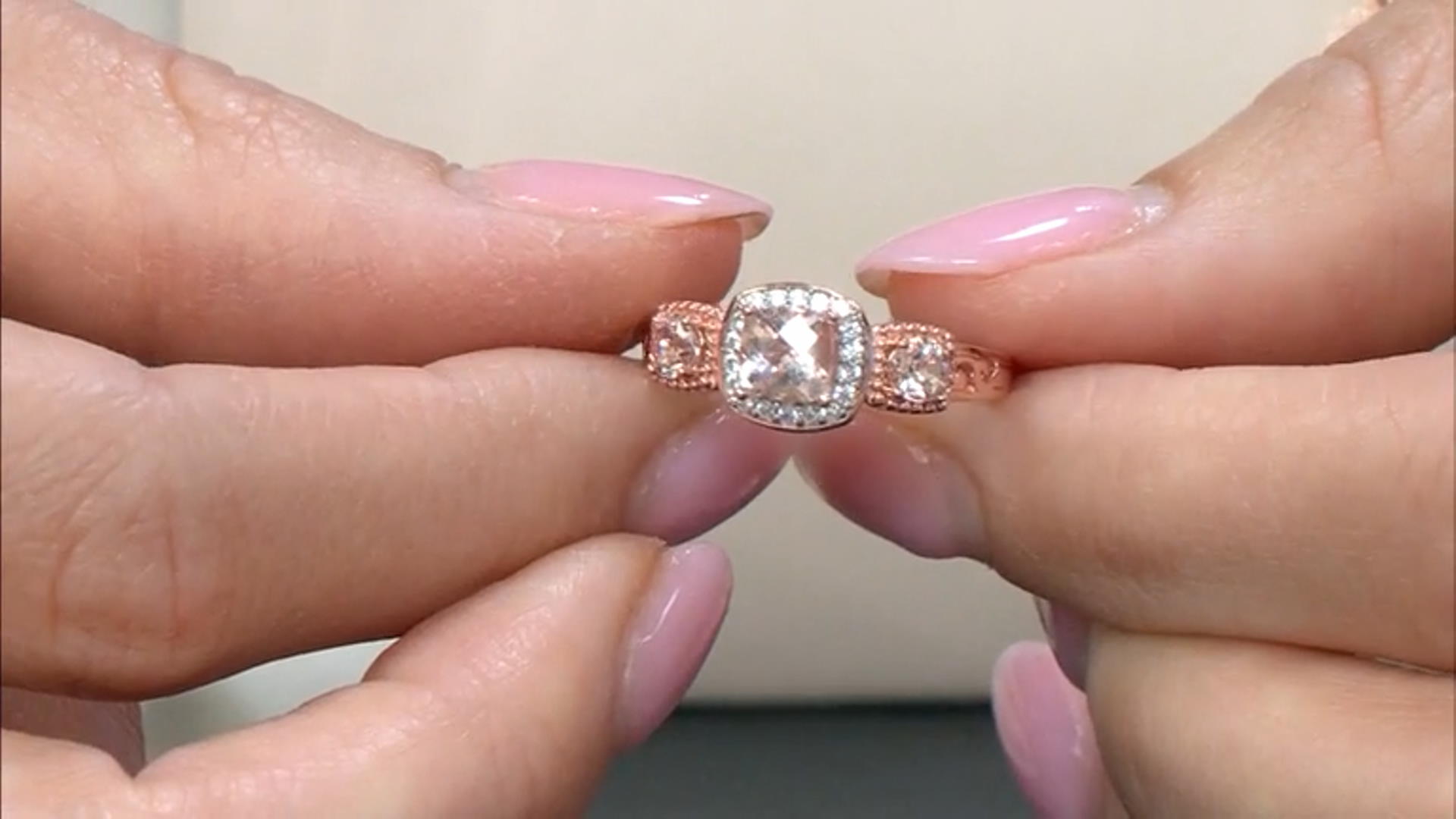 Peach Morganite 14K Rose Gold Over Sterling Silver Ring 0.99ctw Video Thumbnail