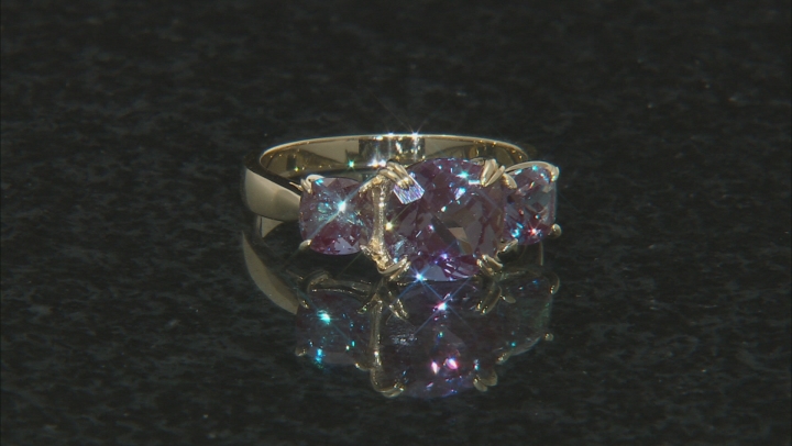 Color Change Lab Created Alexandrite 10k Yellow Gold Ring 3.74ctw Video Thumbnail