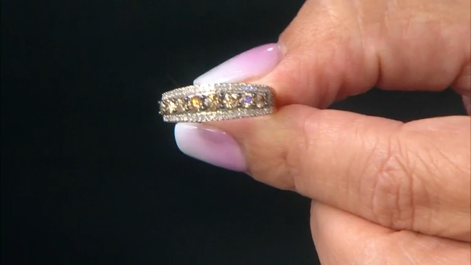Champagne And White Diamond 10k Yellow Gold Band Ring 0.75ctw Video Thumbnail