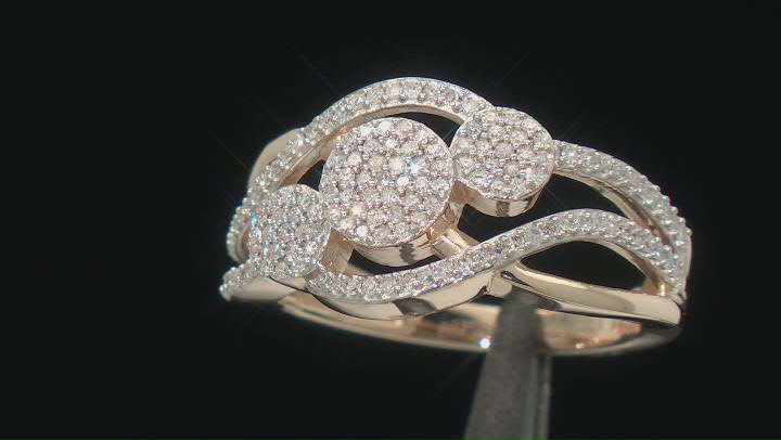 White Diamond 10k Yellow Gold Cluster Crossover Ring 0.45ctw Video Thumbnail