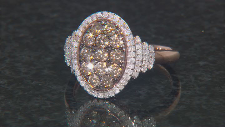Champagne & White Diamond 10K Rose Gold Cluster Ring 1.00ctw Video Thumbnail