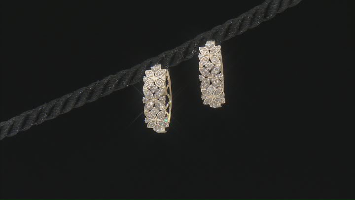 Diamond 10k Yellow Gold Flower Hoop Earrings 1.00ctw Video Thumbnail