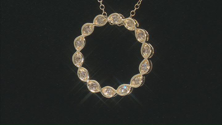 Champagne Diamond 10k Yellow Gold Circle Pendant With 19" Cable Chain 0.50ctw Video Thumbnail
