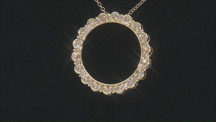 Champagne Diamond 10k Yellow Gold Circle Pendant With 19" Cable Chain 1.50ctw Video Thumbnail